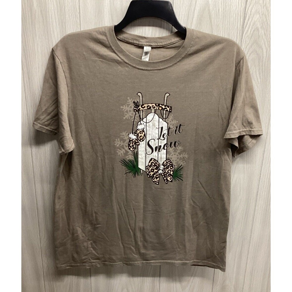 JERZEES‎ Women's (Size L) Short Sleeve Crew Neck T-Shirt Cotton Poly Let It Snow